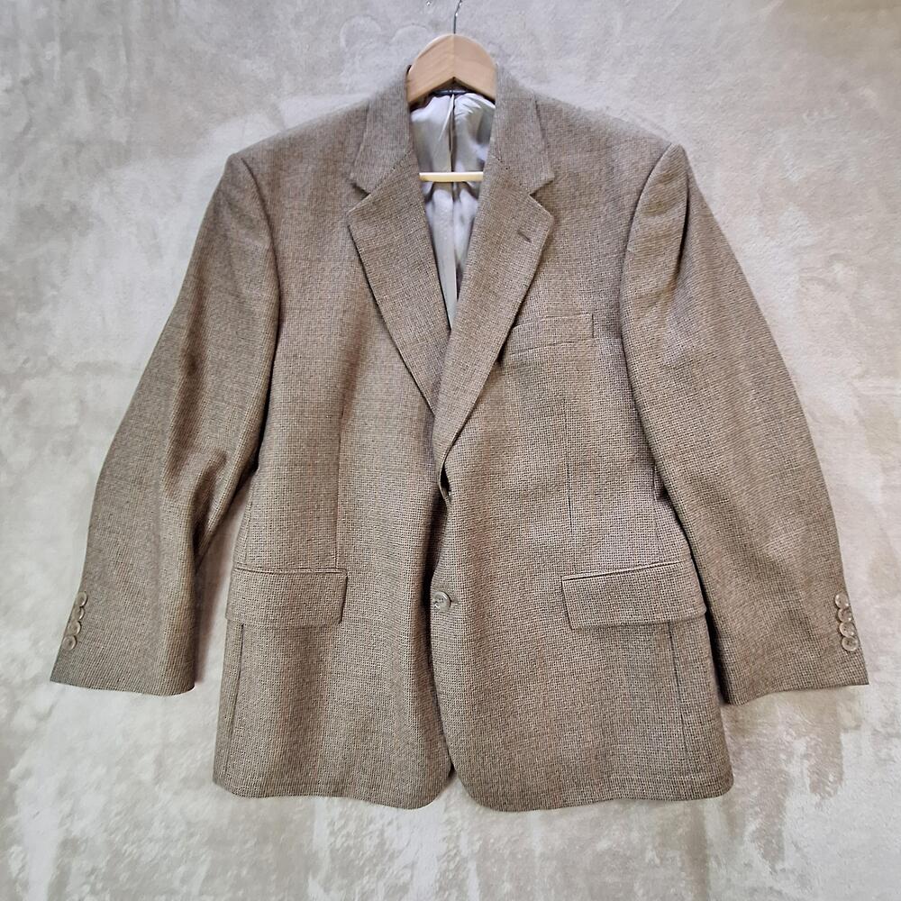 Evan Picone Sport Coat Mens 42 Short Brown Lambswool Check Single Vent 2 Btn